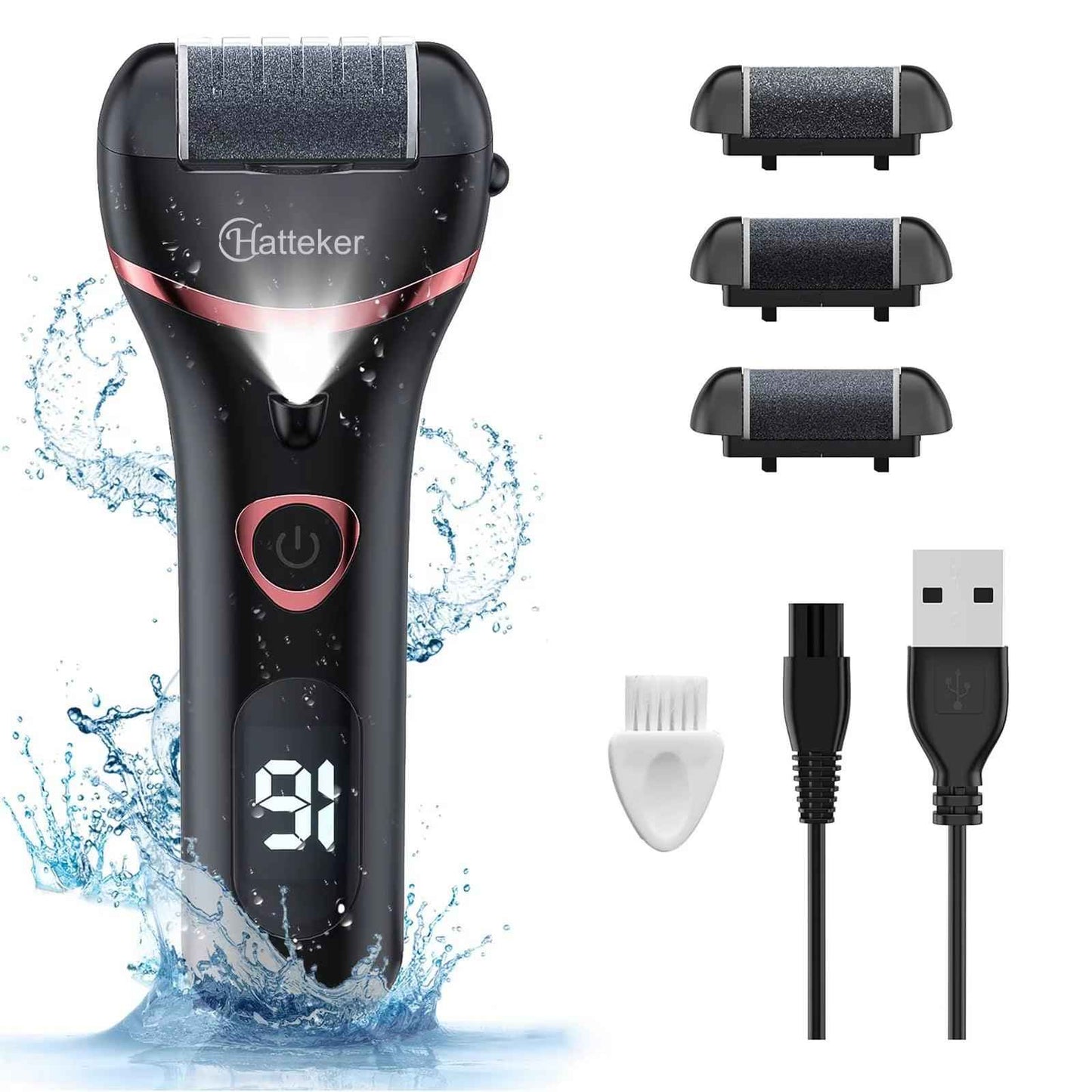 Hatteker USB Rechargeable Waterproof Electric Foot Sharpener & Callus Remover with LED Light