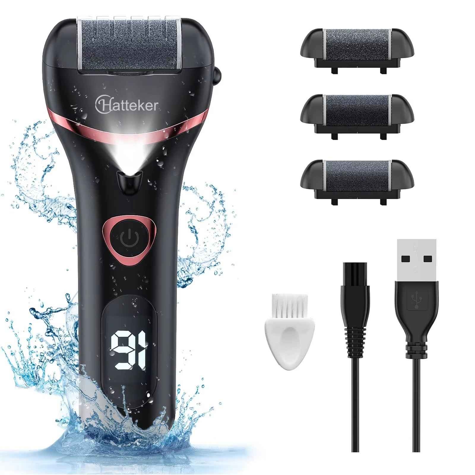 Hatteker USB Rechargeable Waterproof Electric Foot Sharpener & Callus Remover with LED Light