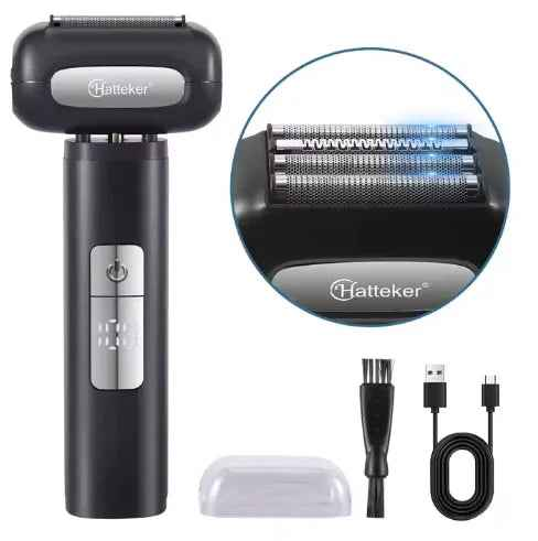 HATTEKER HT-928 Rechargeable Electric Shaver for Men Wet Dry Use USB Cordless Razor with Floating Blades & LED Display