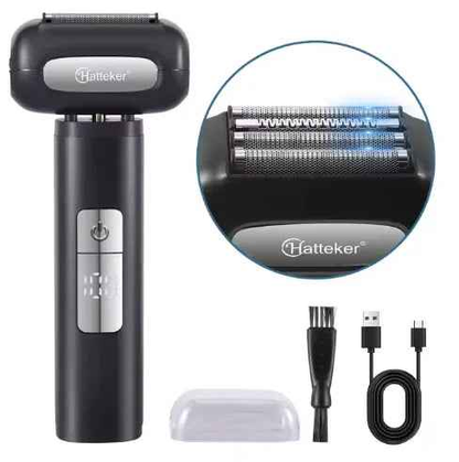 HATTEKER HT-928 Rechargeable Electric Shaver for Men Wet Dry Use USB Cordless Razor with Floating Blades & LED Display