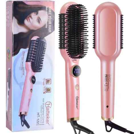 Hatteker Hair Straightener Brush Comb Hair Straightener Brush with LED Temperature Display