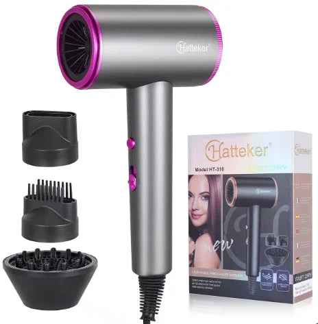 Hatteker Black Negative Ion Hair Dryer Multi-stage Adjustment Powerful Hair Dryer