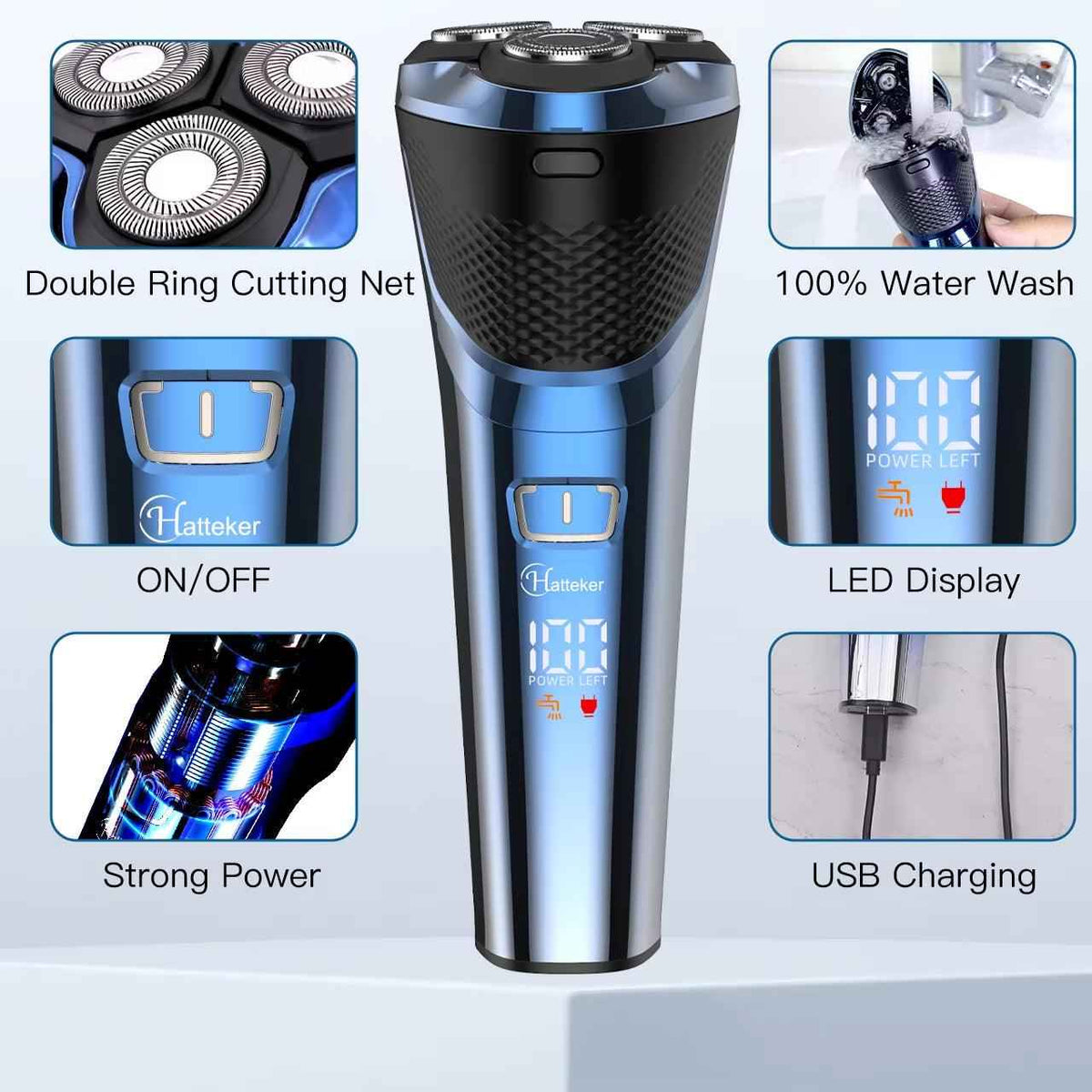 Men's Rotary Waterproof USB Charging Beard Trimmer & Electric Shaver