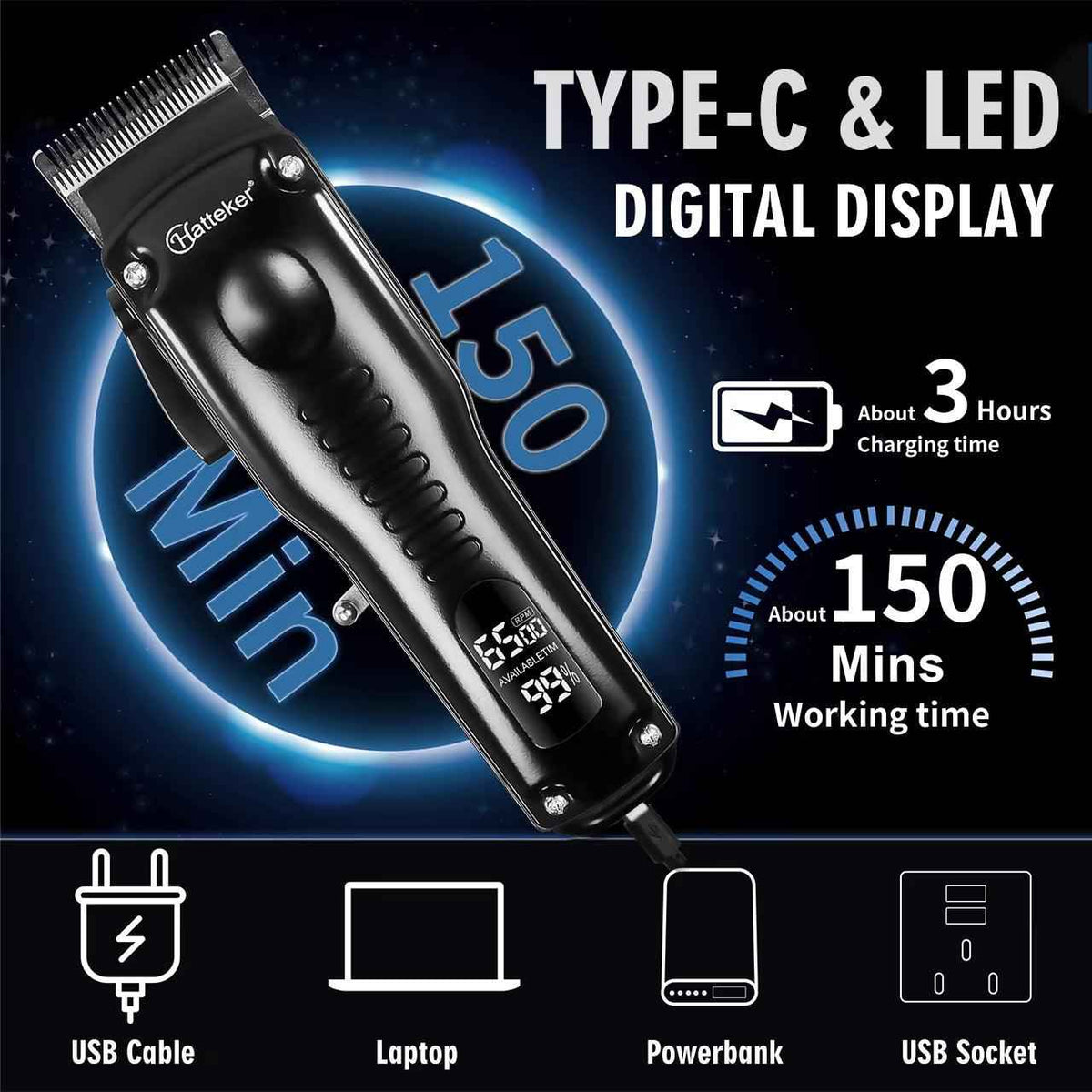 Hatteker  hair clipper Professional LED Hair Clipper and Trimming Set