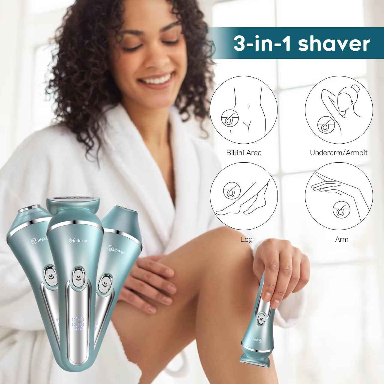 3-in-1 Lady Shaver - USB Rechargeable Electric Epilator for Legs & Arms, Wet & Dry