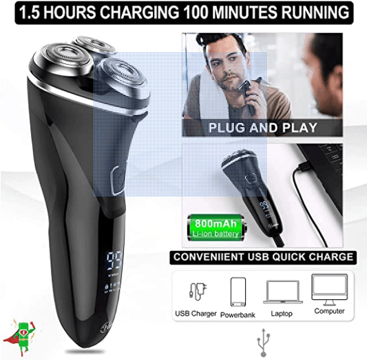 HATTEKER Electric Razor Professional Rechargeable Rotary  with Pop-up LED Display