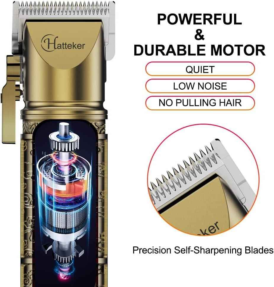 Hatteker Professional Cordless Hair Trimmer & Beard Shaver | Gold Grooming Kit with LED Display