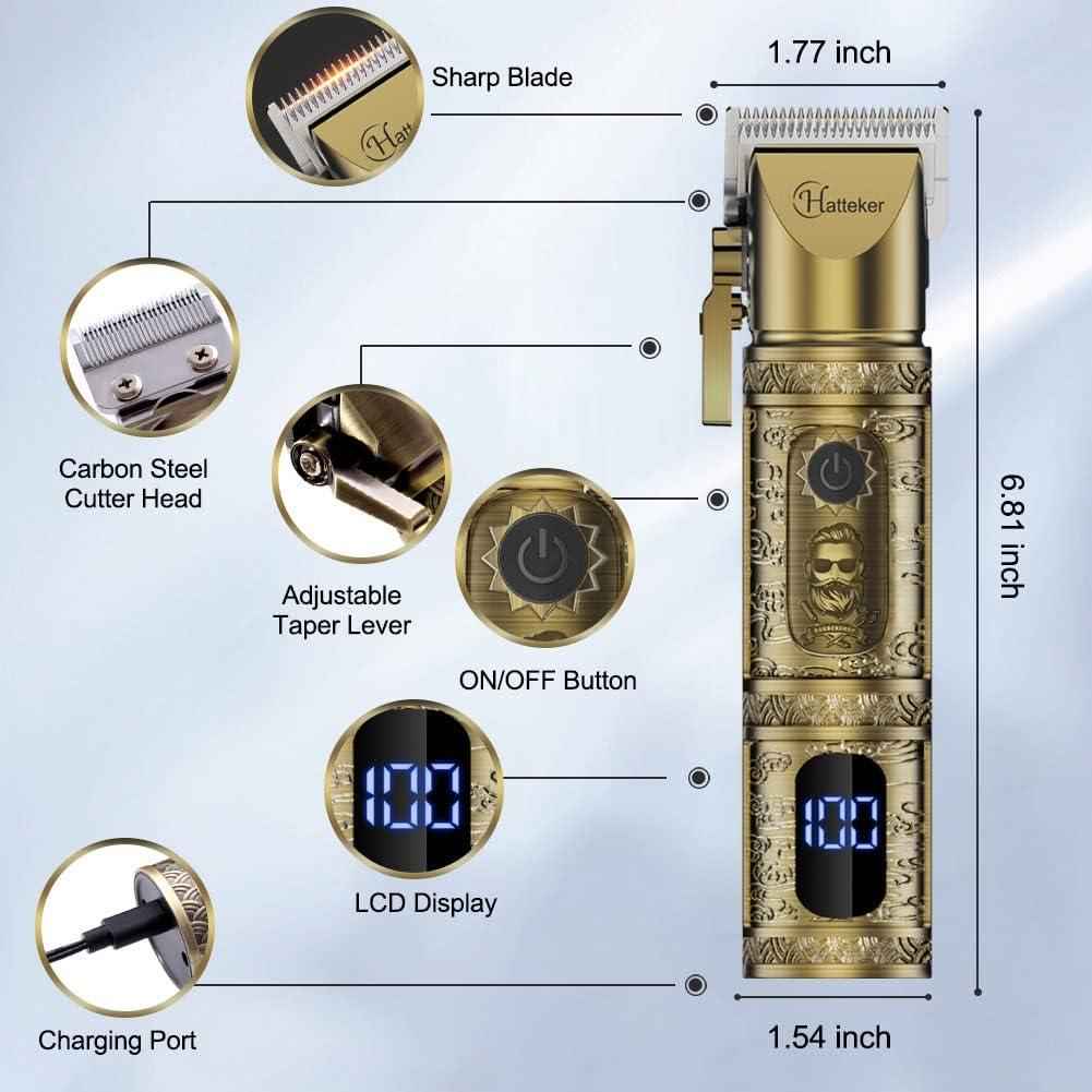 Hatteker Professional Cordless Hair Trimmer & Beard Shaver | Gold Grooming Kit with LED Display