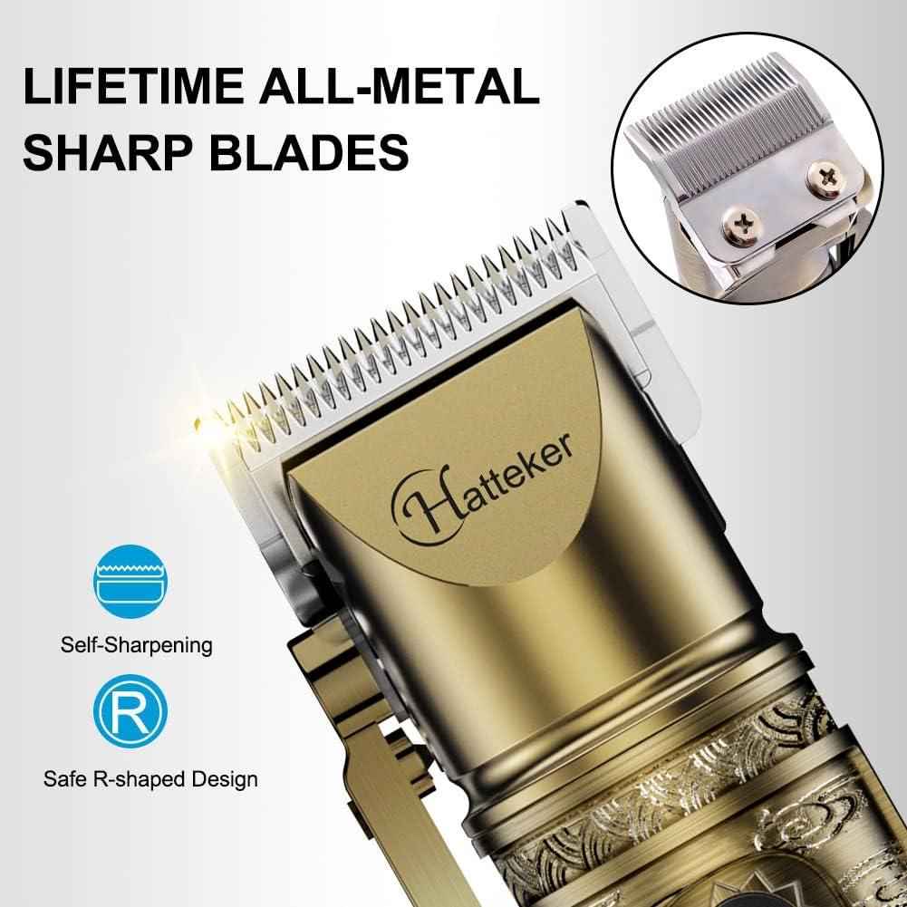 Hatteker Professional Cordless Hair Trimmer & Beard Shaver | Gold Grooming Kit with LED Display