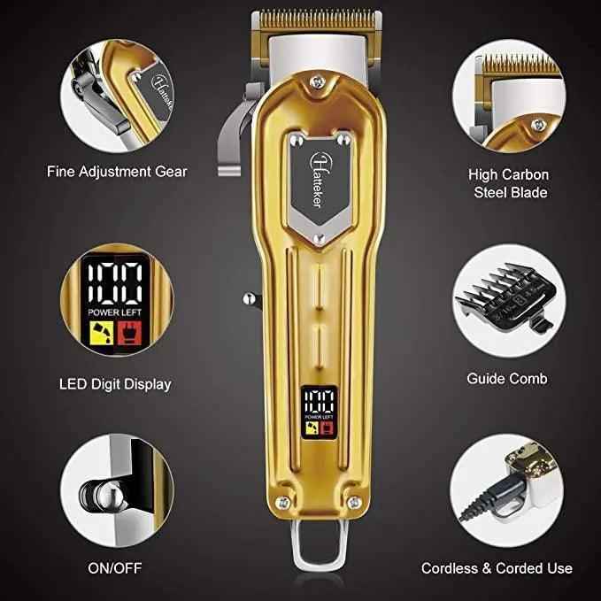 HATTEKER Hair Clipper Trimmer for Men Cordless USB Rechargeable Gold RFC 686