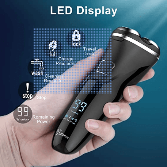 HATTEKER Electric Razor Professional Rechargeable Rotary  with Pop-up LED Display
