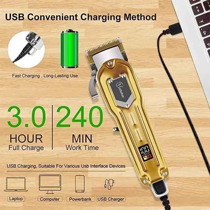 HATTEKER Hair Clipper Trimmer for Men Cordless USB Rechargeable Gold RFC 686