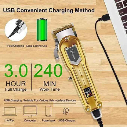 HATTEKER Hair Clipper Trimmer for Men Cordless USB Rechargeable Gold RFC 686