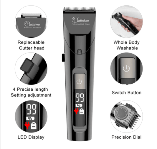 HATTEKER Cordless Waterproof Professional Hair Cutting LED Display 4 in 1 RFC 69104