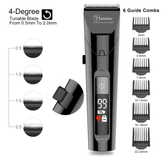 HATTEKER Cordless Waterproof Professional Hair Cutting LED Display 4 in 1 RFC 69104
