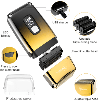 Hatteker Triple Blade Foil Shaver with Precision Trimmer – Waterproof Cordless Grooming Machine