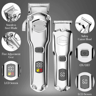 HATTEKER Lot 2 Pcs Professional Hair clipper Metal Electric Trimmer 18 Pcs Set Hair Cutting