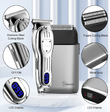 HATTEKER pro clipper 2 pieces set USB rechargeable electric hair cutting for men machine shaver set 0mm razor