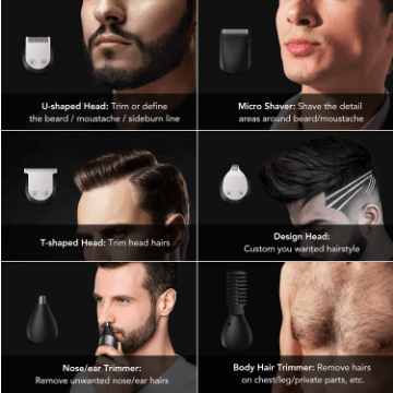 HATTEKER Pro Clipper Full Body Trimmer Razor 6 In 1 Beard  Shaver Nose trimmer