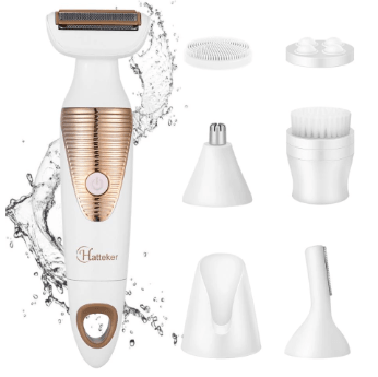 HATTEKER 6 In 1 Multifunctional Epilator Waterproof Electric Hair Trimmer Battery Painless Hair Remover Body Nose Trimmer 5178