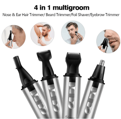 HATTEKER Nose Hair Trimmer 4 in 1 Multifunctional AA Battery Waterproof beard trimmer