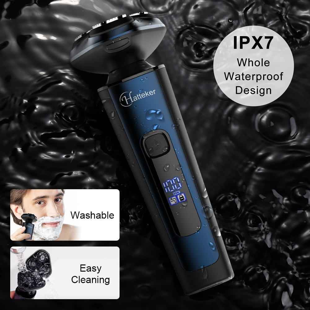 HATTEKER Mens Electric Shavers Razor Beard Trimmer Rotary Facail Nose Waterproof Rechargeable Cordless 3 in 1