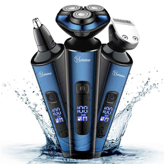 HATTEKER Mens Electric Shavers Razor Beard Trimmer Rotary Facail Nose Waterproof Rechargeable Cordless 3 in 1