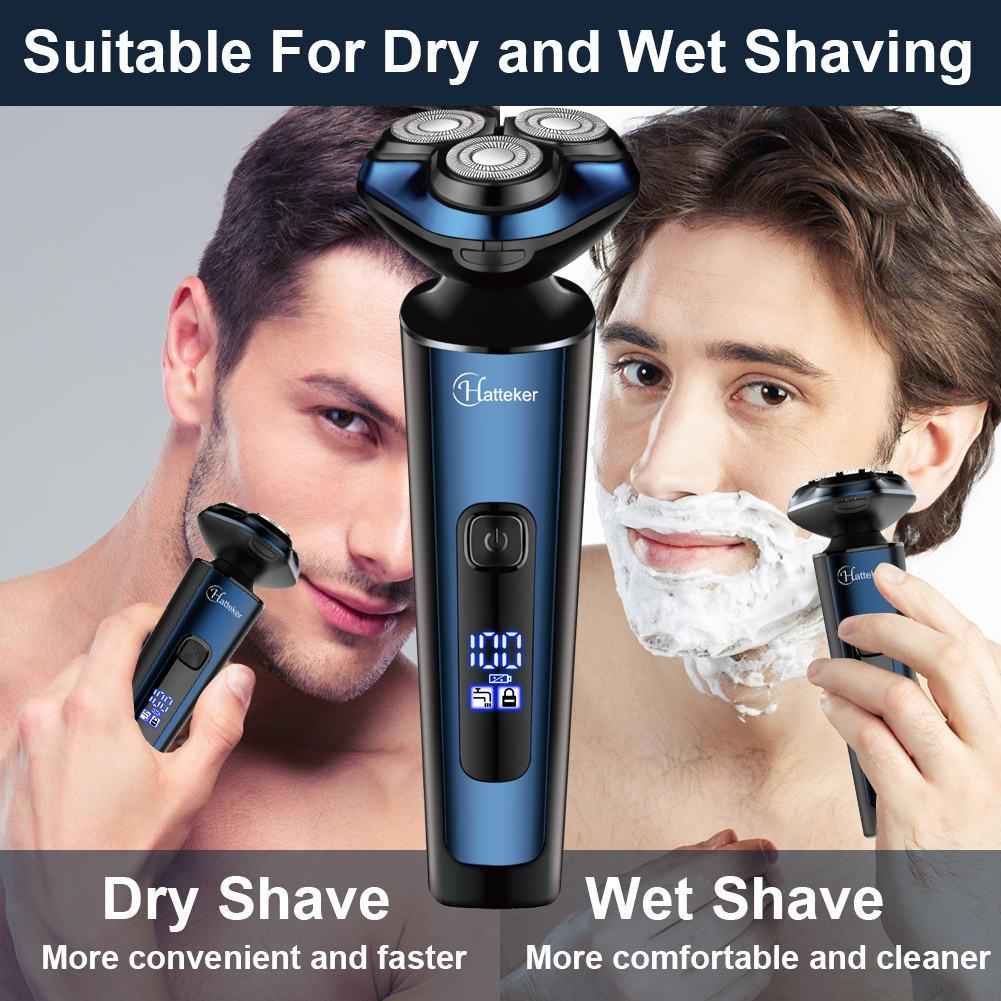 HATTEKER Mens Electric Shavers Razor Beard Trimmer Rotary Facail Nose Waterproof Rechargeable Cordless 3 in 1