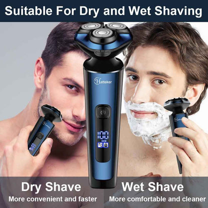HATTEKER Mens Electric Shavers Razor Beard Trimmer Rotary Facail Nose Waterproof Rechargeable Cordless 3 in 1