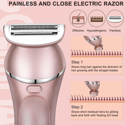 HATTEKER Electric Epilator Hair Removal for Women 3 in 1 Shaver for Legs Arms Underarms Bikini Public Rechargeable