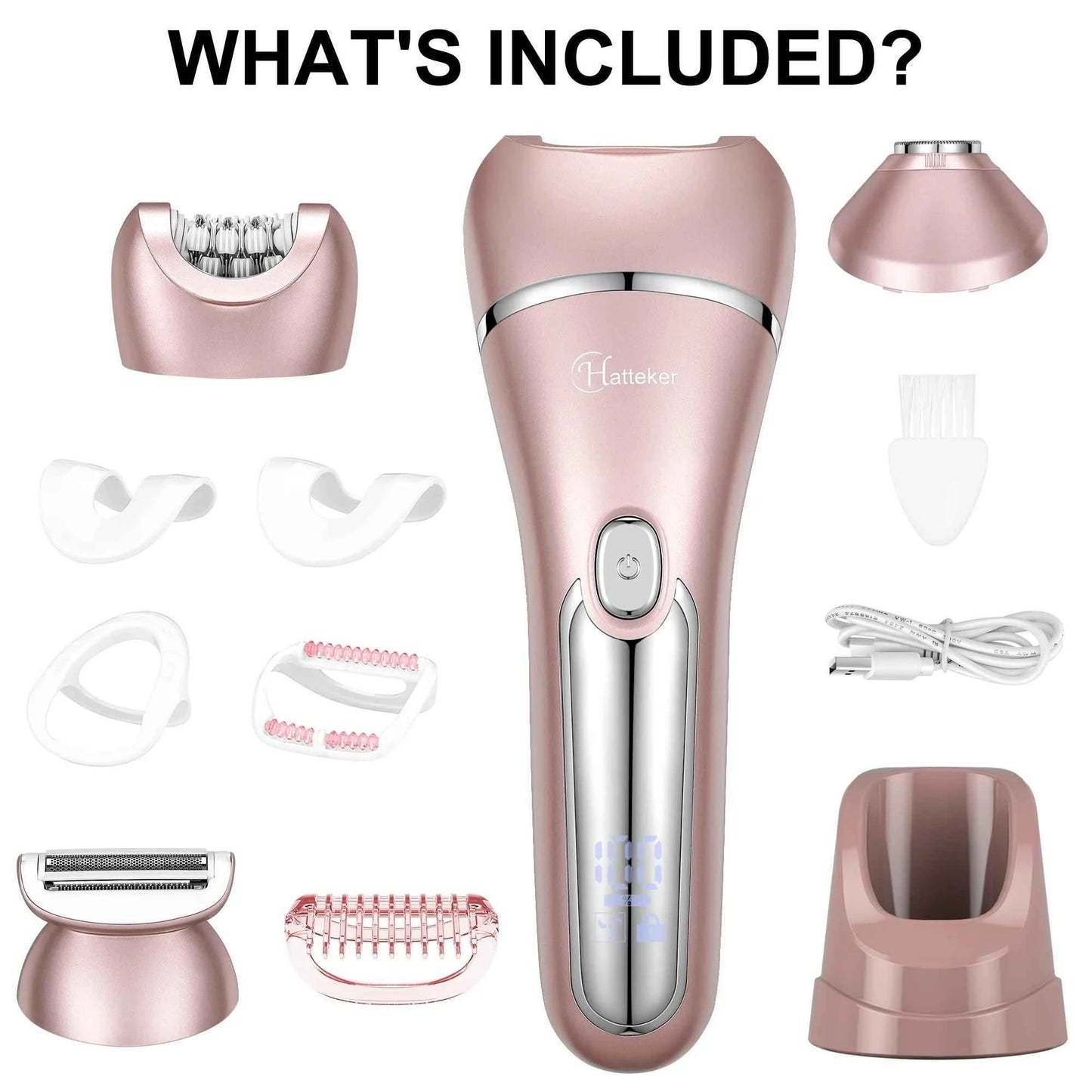 HATTEKER Electric Epilator Hair Removal for Women 3 in 1 Shaver for Legs Arms Underarms Bikini Public Rechargeable