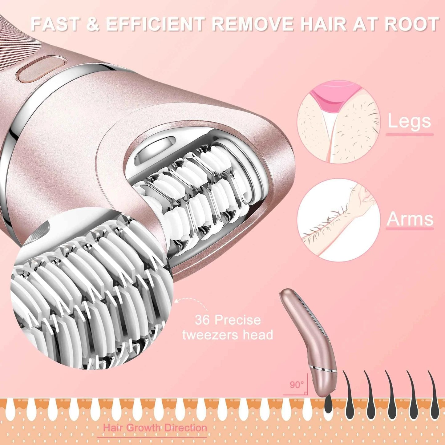 HATTEKER Electric Epilator Hair Removal for Women 3 in 1 Shaver for Legs Arms Underarms Bikini Public Rechargeable