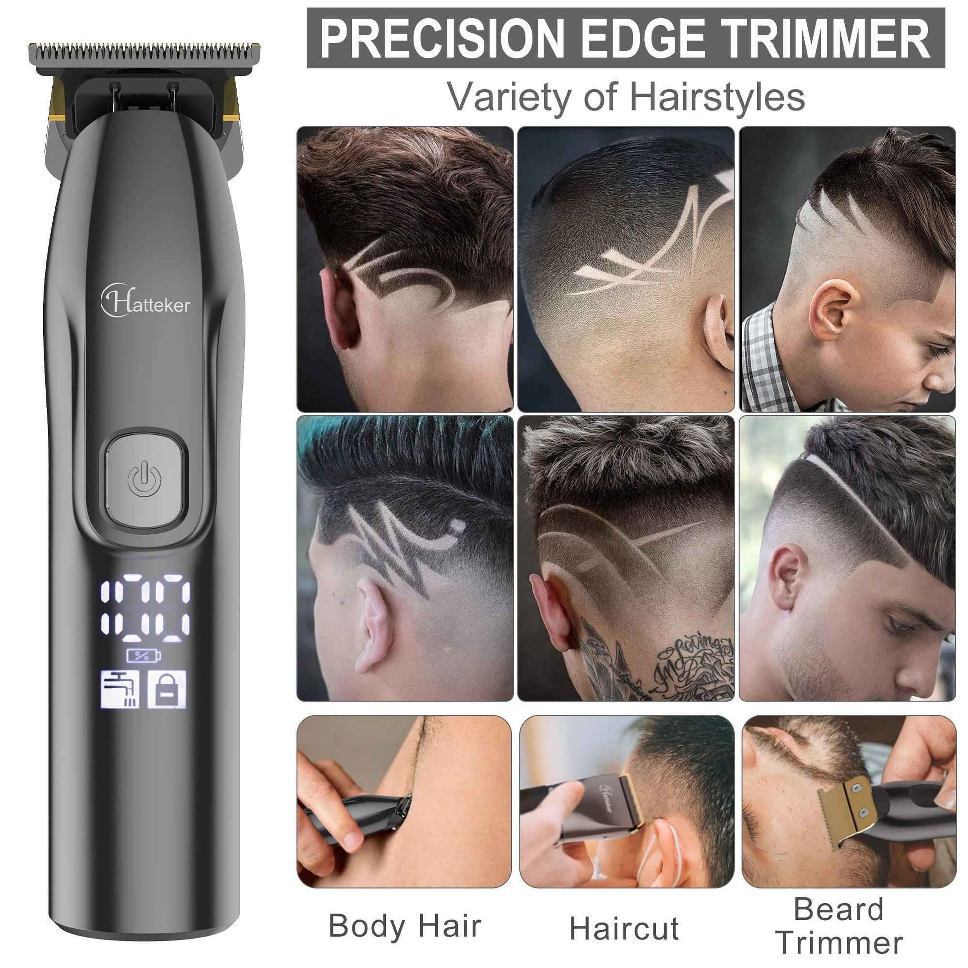 HATTEKER Hair Clippers and T-Blade Set Trimmer Kit Cordless Beard Barber Clipper Hair Cutting Kit Grooming Kit Waterproof