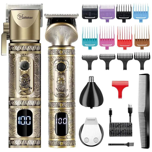 HATTEKER men hair clipper 2 set T blade hair barber clippers gentleman hair cutting machine bronze cordless hair trimmer