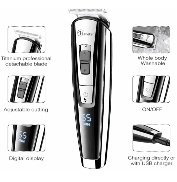 HATTEKER Professional Hair Trimmer Waterproof 5-in-1 RFC-588 – Cordless Grooming Kit for Beard, Hair & Body