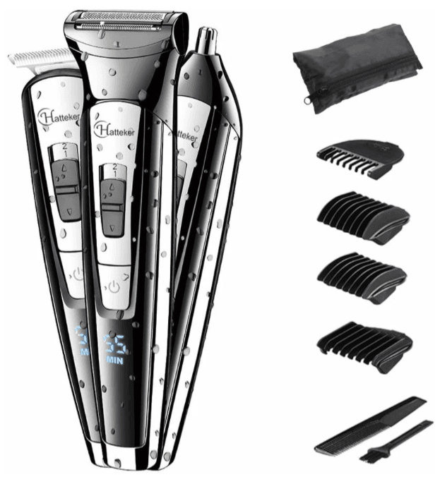 HATTEKER Professional Hair Trimmer Waterproof 5-in-1 RFC-588 – Cordless Grooming Kit for Beard, Hair & Body