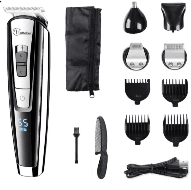 HATTEKER Professional Hair Trimmer Waterproof 5-in-1 RFC-588 – Cordless Grooming Kit for Beard, Hair & Body