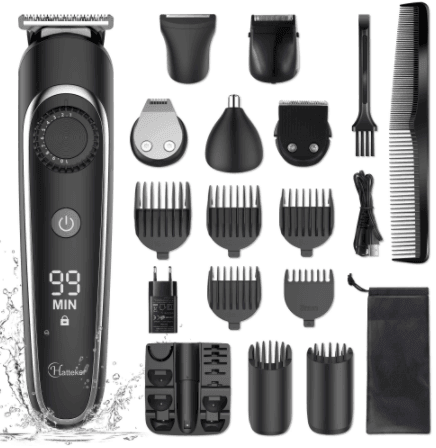 HATTEKER 6 in 1 Waterproof Cordless Rechargeable Beard Trimmer Hair Clipper Hair Trimmer Grooming RFC-591605