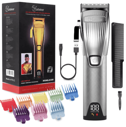 HATTEKER Hair Clipper for Men  Professional Cutting Kit Barber Beard Trimmer with 8 Colorful Combs USB Rechargeable (Gold)