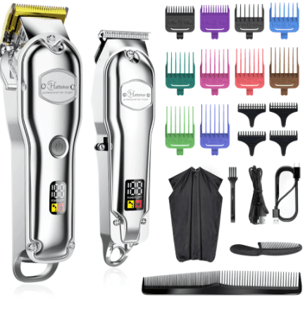 HATTEKER Set Hair Clipper Professional Cutter Set Metal Electric Cordless Hair Trimmer LCD Display Hairdressing