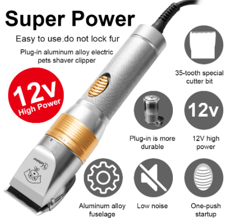 HATTEKER  12V High Power Pet Clipper Electric Grooming Trimmer Haircut Shaver