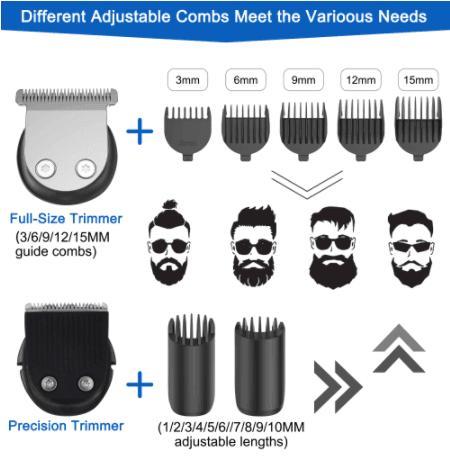 HATTEKER 6 in 1 Waterproof Cordless Rechargeable Beard Trimmer Hair Clipper Hair Trimmer Grooming RFC-591605