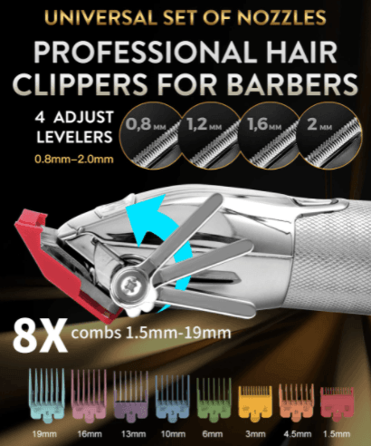 HATTEKER Hair Clipper for Men  Professional Cutting Kit Barber Beard Trimmer with 8 Colorful Combs USB Rechargeable (Gold)