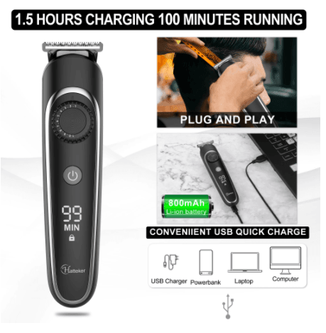 HATTEKER 6 in 1 Waterproof Cordless Rechargeable Beard Trimmer Hair Clipper Hair Trimmer Grooming RFC-591605