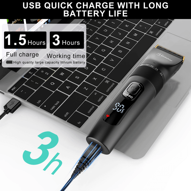 HATTEKER  Hair Clipper  Professional Waterproof grooming kit 3 in1 USB charging Haircut RFC-69503