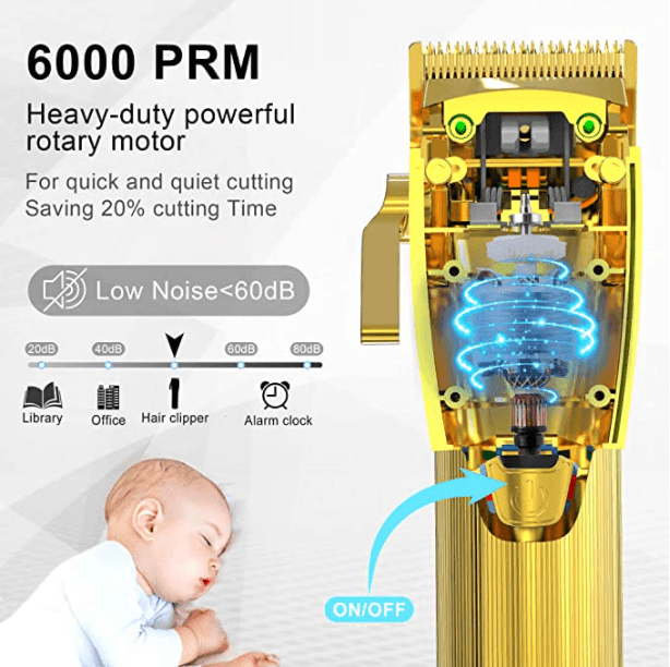 HATTEKER Hair Clipper for Men  Professional Cutting Kit Barber Beard Trimmer with 8 Colorful Combs USB Rechargeable (Gold)