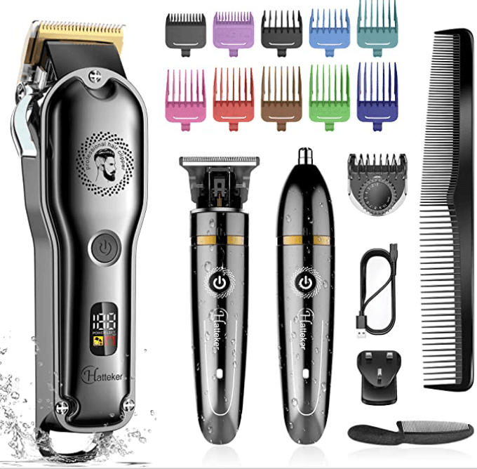Hatteker Clipper Hair Trimmer Barber Clipper  Beard Nose Hair Cutting Grooming Kit Professional IPX7 Waterproof