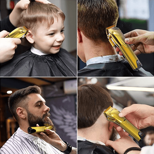 HATTEKER Hair Clipper for Men  Professional Cutting Kit Barber Beard Trimmer with 8 Colorful Combs USB Rechargeable (Gold)