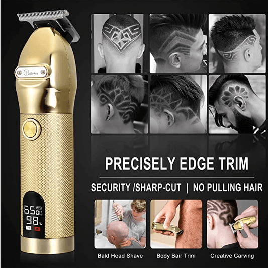 HATTEKER Hair Clippers 0.1mm Beard Trimmer Cordless Gold Portable Rechargeable