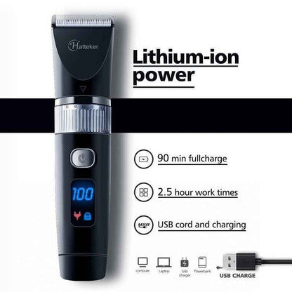 HATTEKER Professional Electric Hair Clipper Waterproof LED Display RFC-69001
